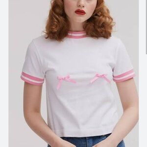 LazyOaf NWT Bow Boob shirt M pink Valentine’s Day top